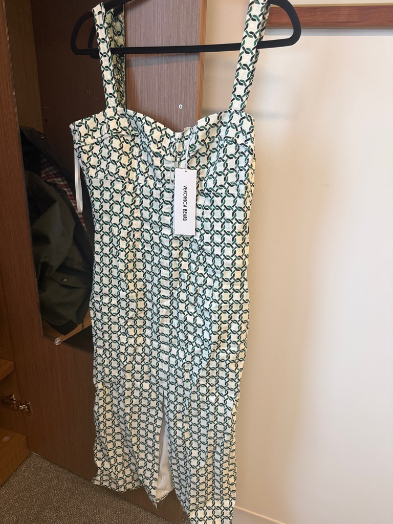 Veronica Beard Cream Midi Dress With Green Geometric Print